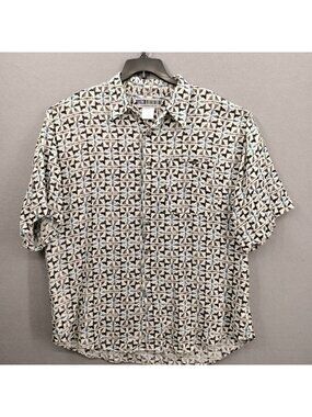 VTG Untied Men XL Rayon Shirt Made in Korea Abstract Aztec Tribal Festival 90s